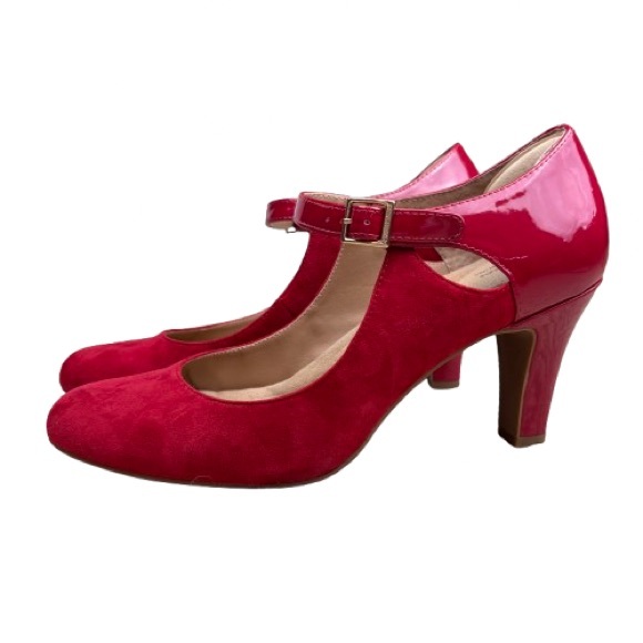 Gianni Bernini Velmah Red Suede Patent Leather Ankle Strap Mary Jane Heels 10M - Picture 5 of 12